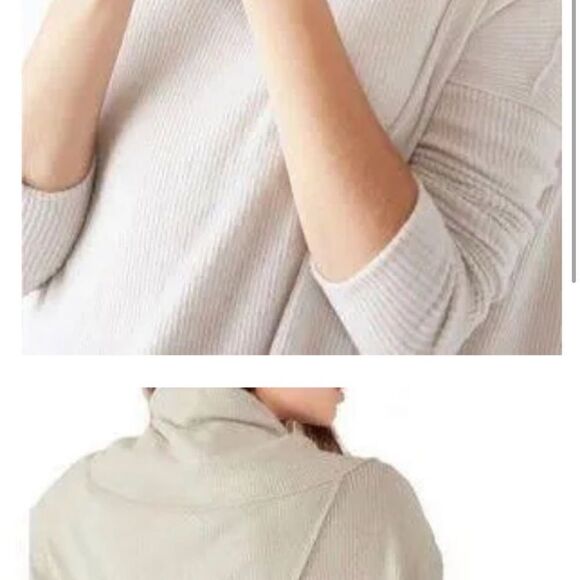 Free People Juicy Long Sleeve Waffle Weave Split Back top in Stone Cold Cream - Picture 4 of 6